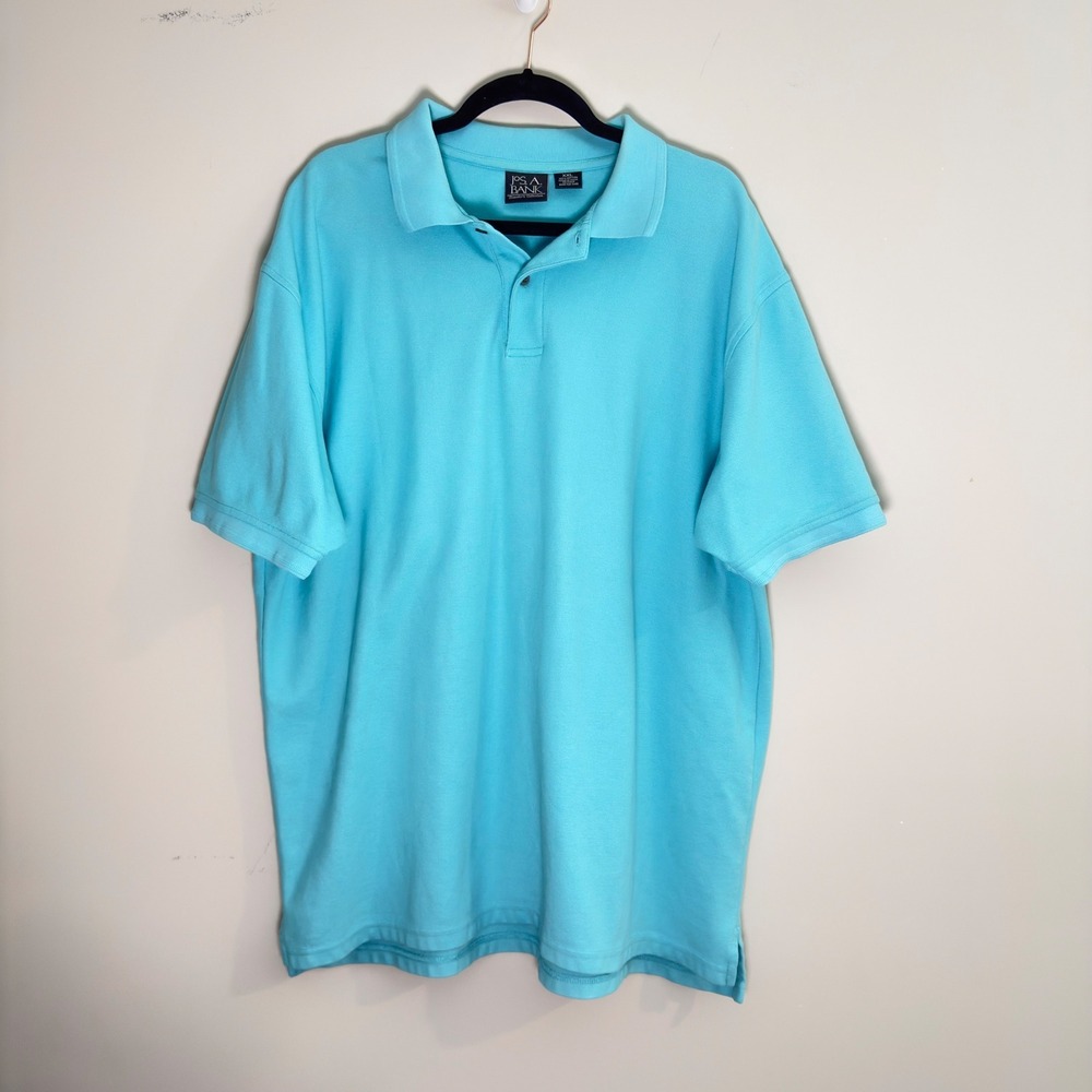 Jos A Bank Travelers Collection Polo‎ Shirt Mens XXL Blue Cotton Pique Short Slv